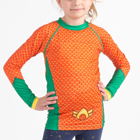 Aquaman costume BJJ rash guard kids longsleeve front cropped
