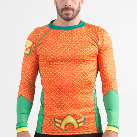 Fusion Fight Gear Aquaman Costume Adult Compression BJJ Rash Guard