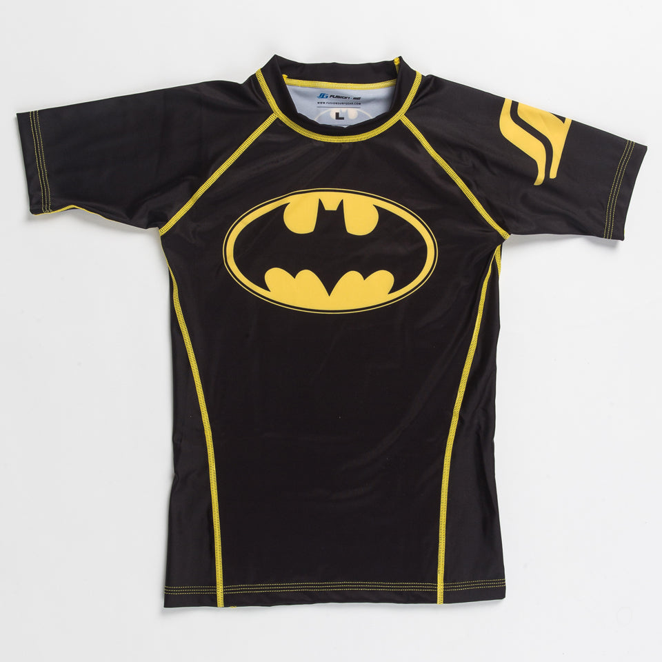 Batman Rash Fusion Batman 1989 Black Logo Kids BJJ Rash Guard- Short Sleeve ...