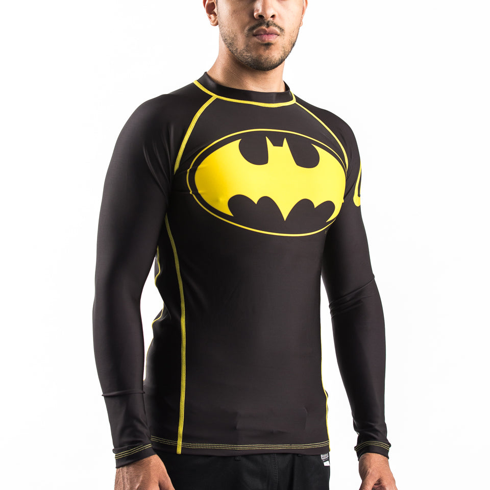 Fusion Fight Gear Batman Inverted Logo Compression BJJ Rash Guard- Bla