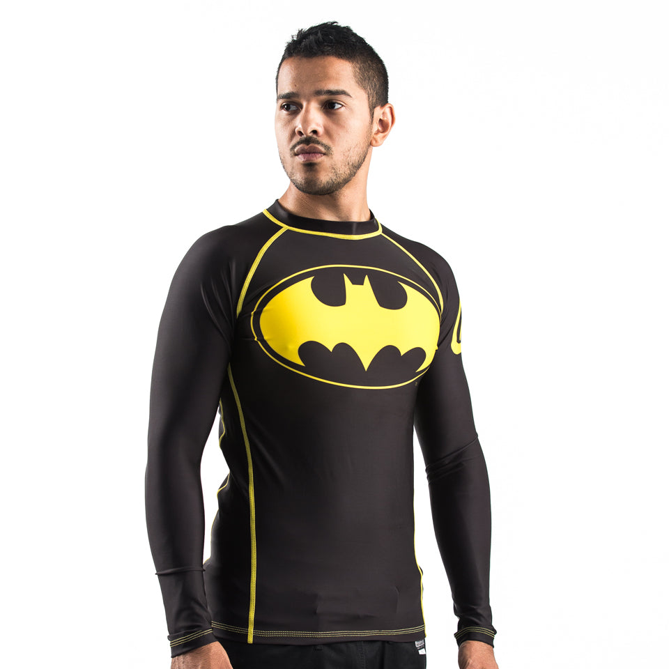 Batman Rash Fusion Fight Gear Batman Inverted Logo Compression BJJ Rash Guard- Bla