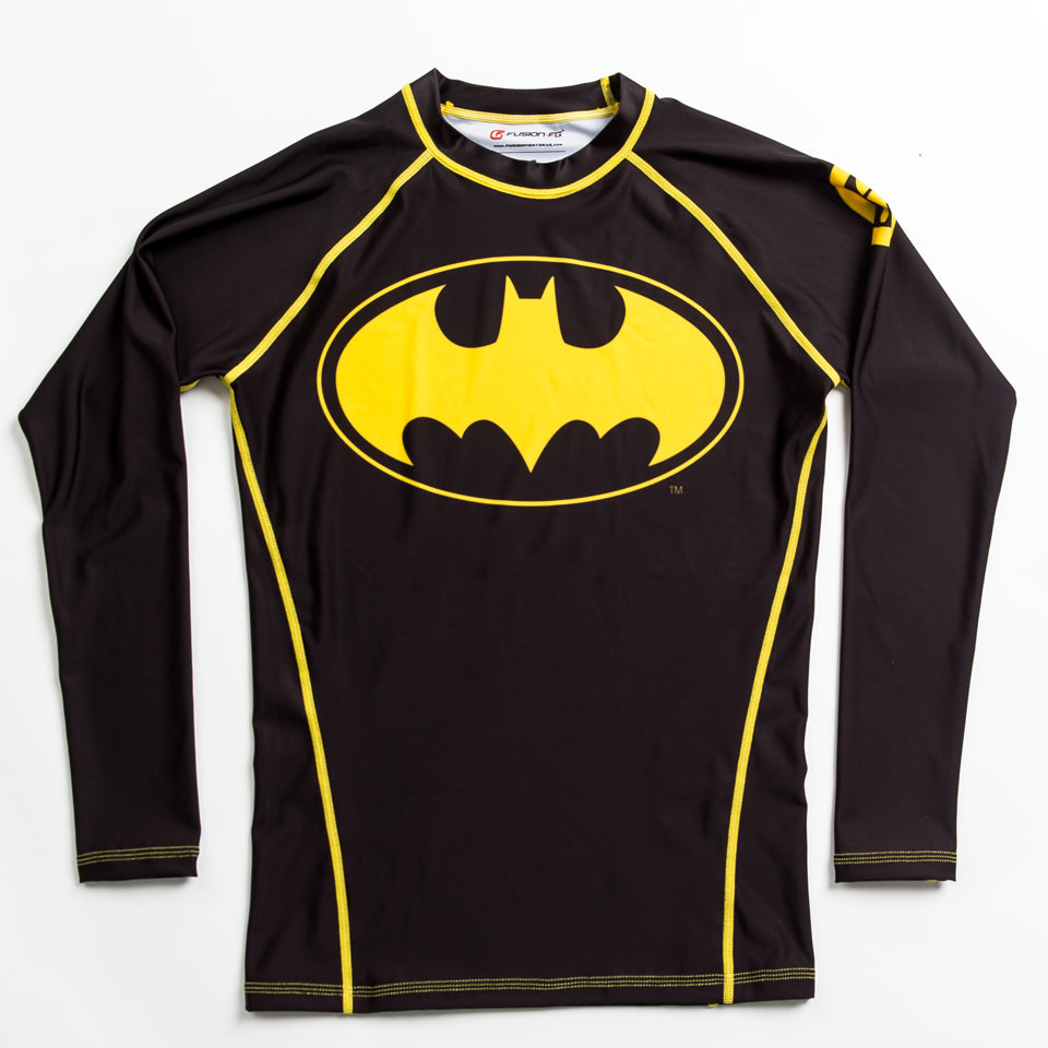 Batman Rash Fusion Fight Gear Batman Inverted Logo Compression BJJ Rash Guard- Bla