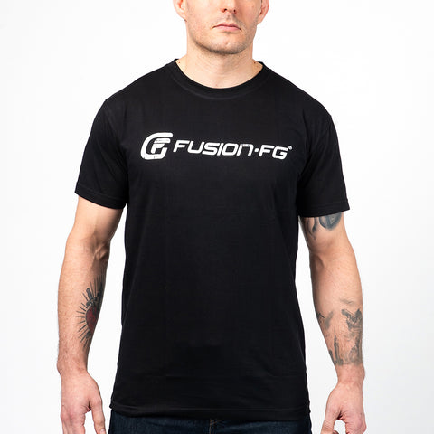 Fusion FG black distressed logo tshirt front cropped
