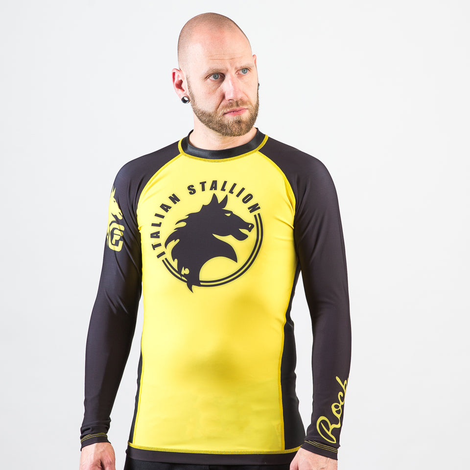 Fusion Fight Gear Rocky Italian Stallion BJJ Rash Guard- Yellow and Bl