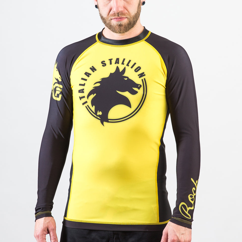 Fusion Fight Gear Rocky Italian Stallion BJJ Rash Guard- Yellow and Bl