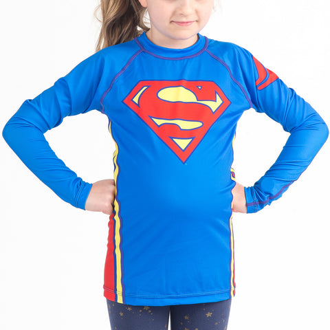 Superman logo kids rash guard longsleeve front cropped