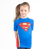 Superman logo kids rashguard short sleeve front 2
