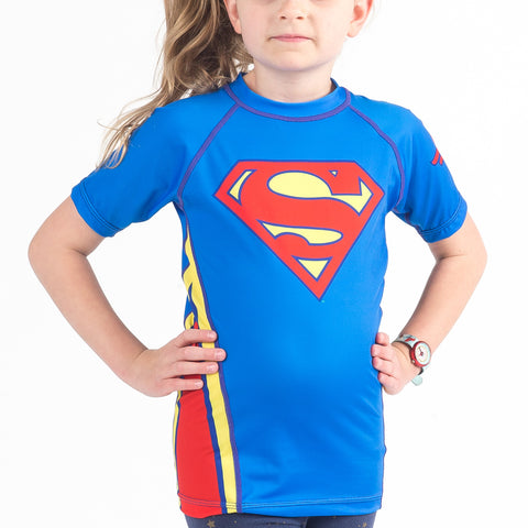 Superman logo kids rash guard short sleeve front cropped
